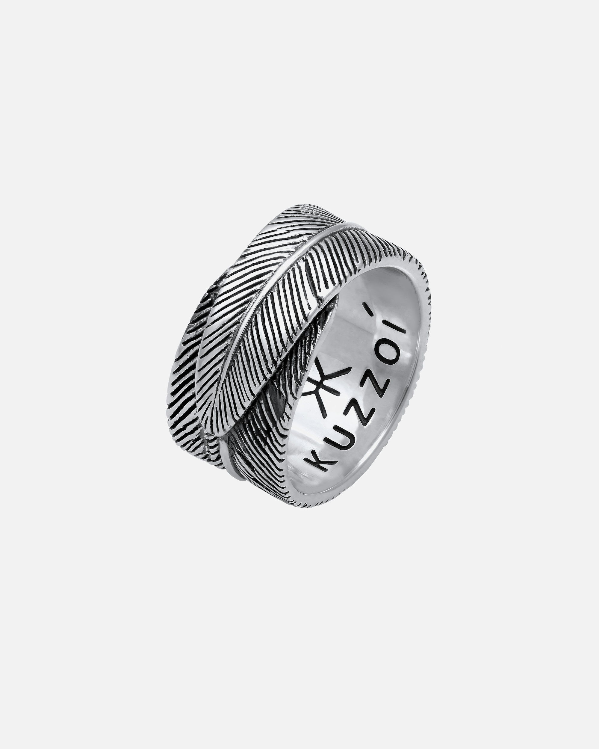 Ring für Männlich KUZZOI Herren Feder Vintage Trend Oxidiert 925 Silber 62