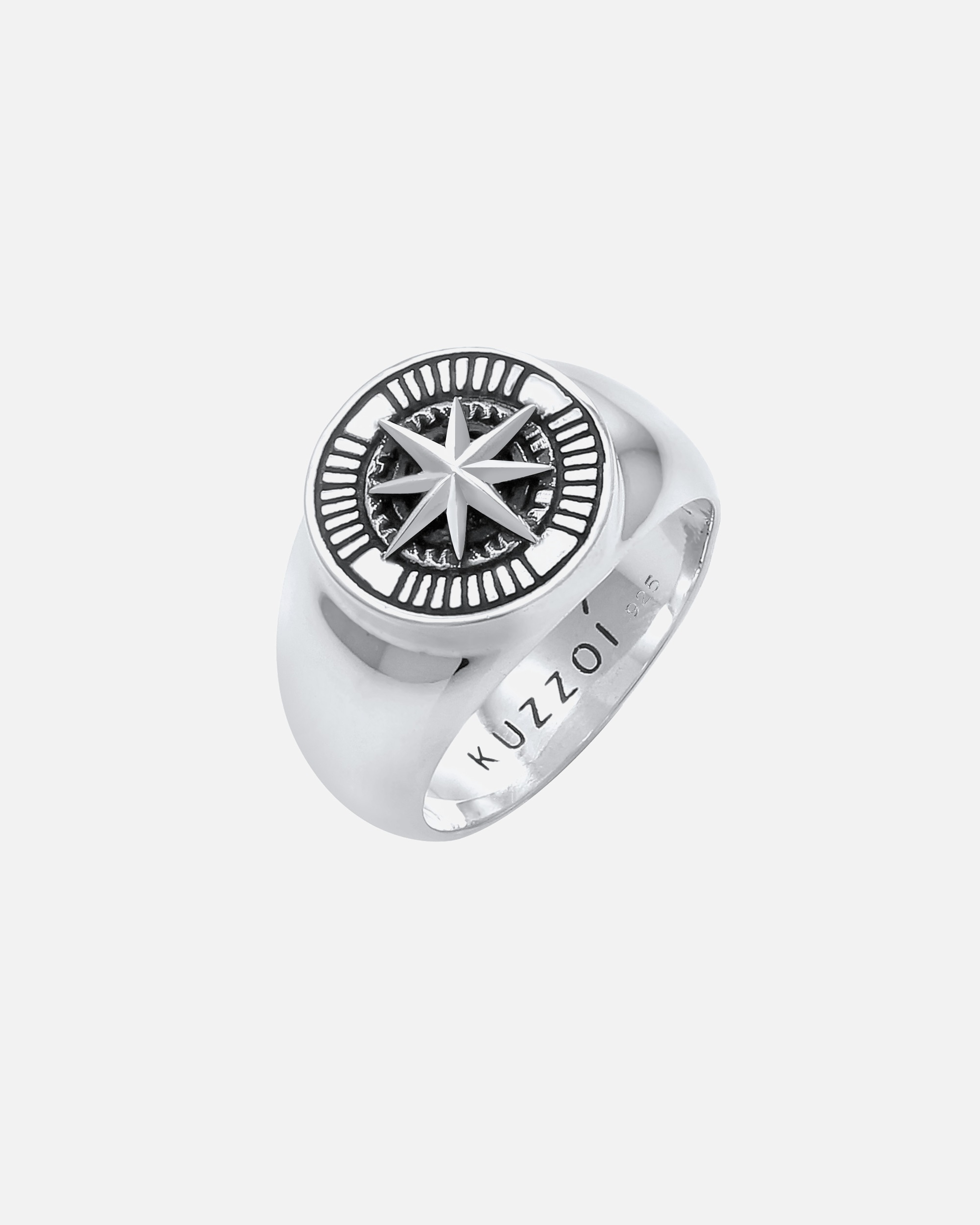 Ring für Männlich KUZZOI Herren Siegelring Kompass Oxidiert 925 Silber 62