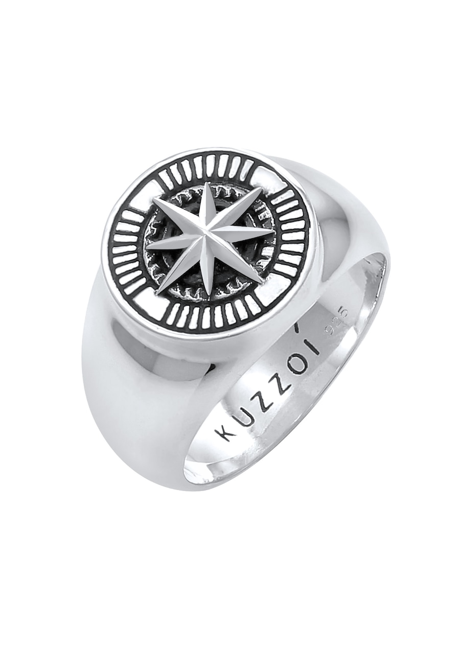 KUZZOI Herren Siegelring Kompass Oxidiert 925 Silber 66
