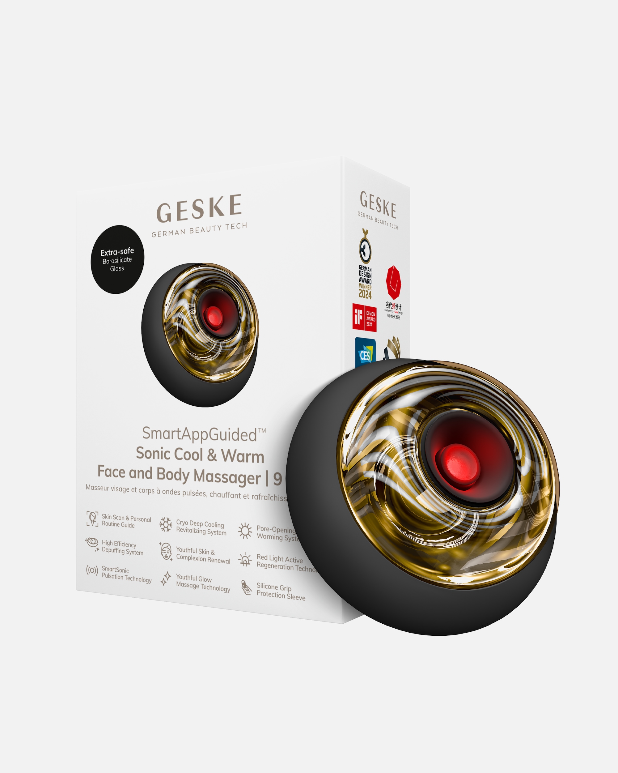 Multifunktionsgerät für Unisex GESKE GESKE SmartAppGuided™ Sonic Cool & Warm Face & Body Massager | 9 in 1 Gray