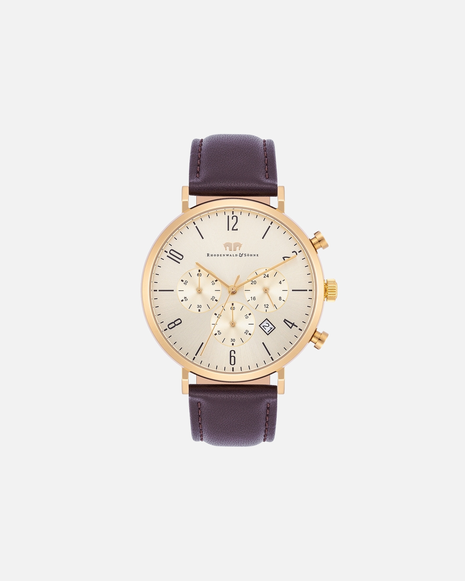 Uhr für Männlich Rhodenwald & Söhne Armband-Uhr Arakon aus Echtleder in gelbgold 210,0 mm