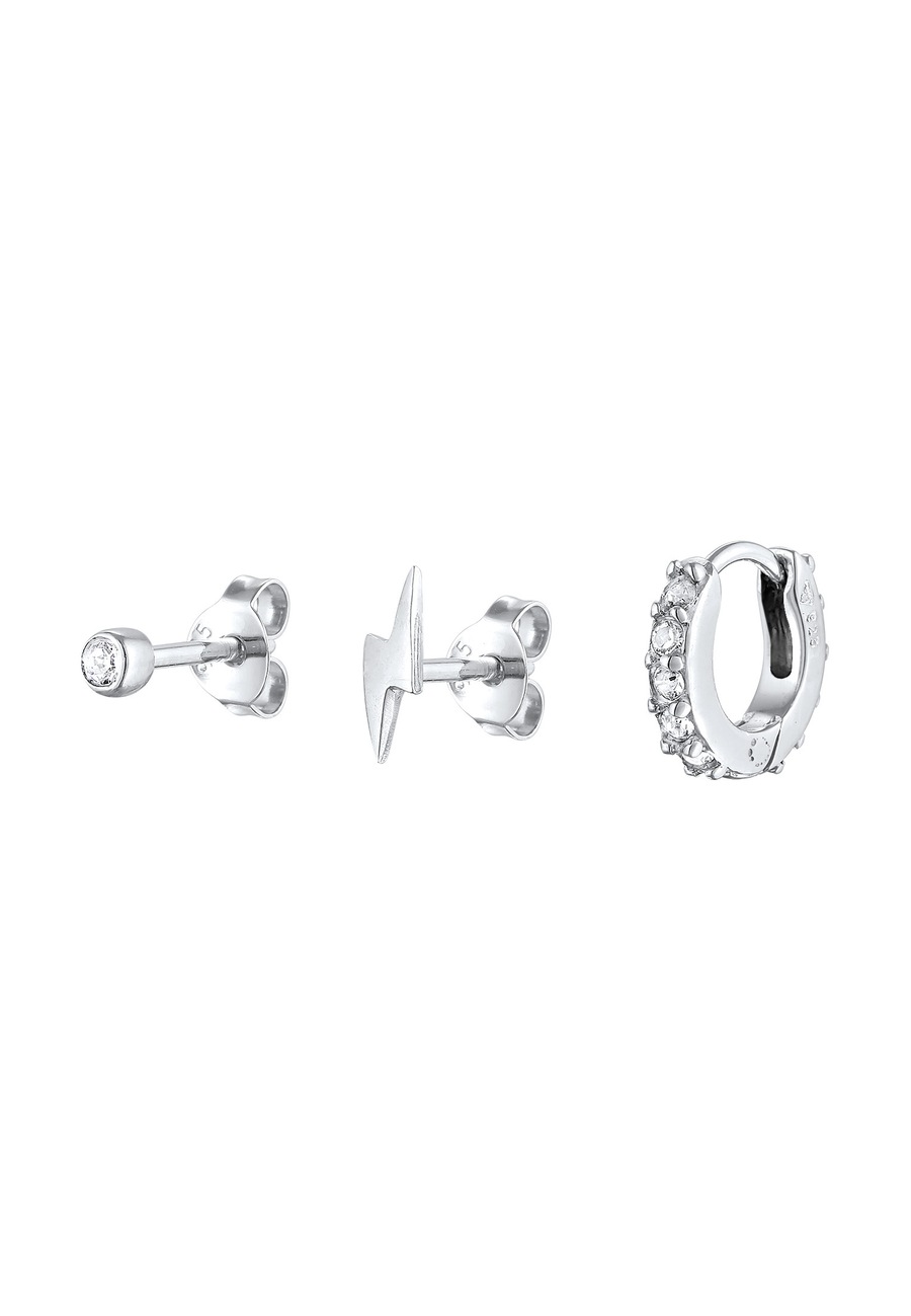 Elli Blitz Creole 3er Set 925 Silber, mit Kristallen von Swarovski OneSize Damen