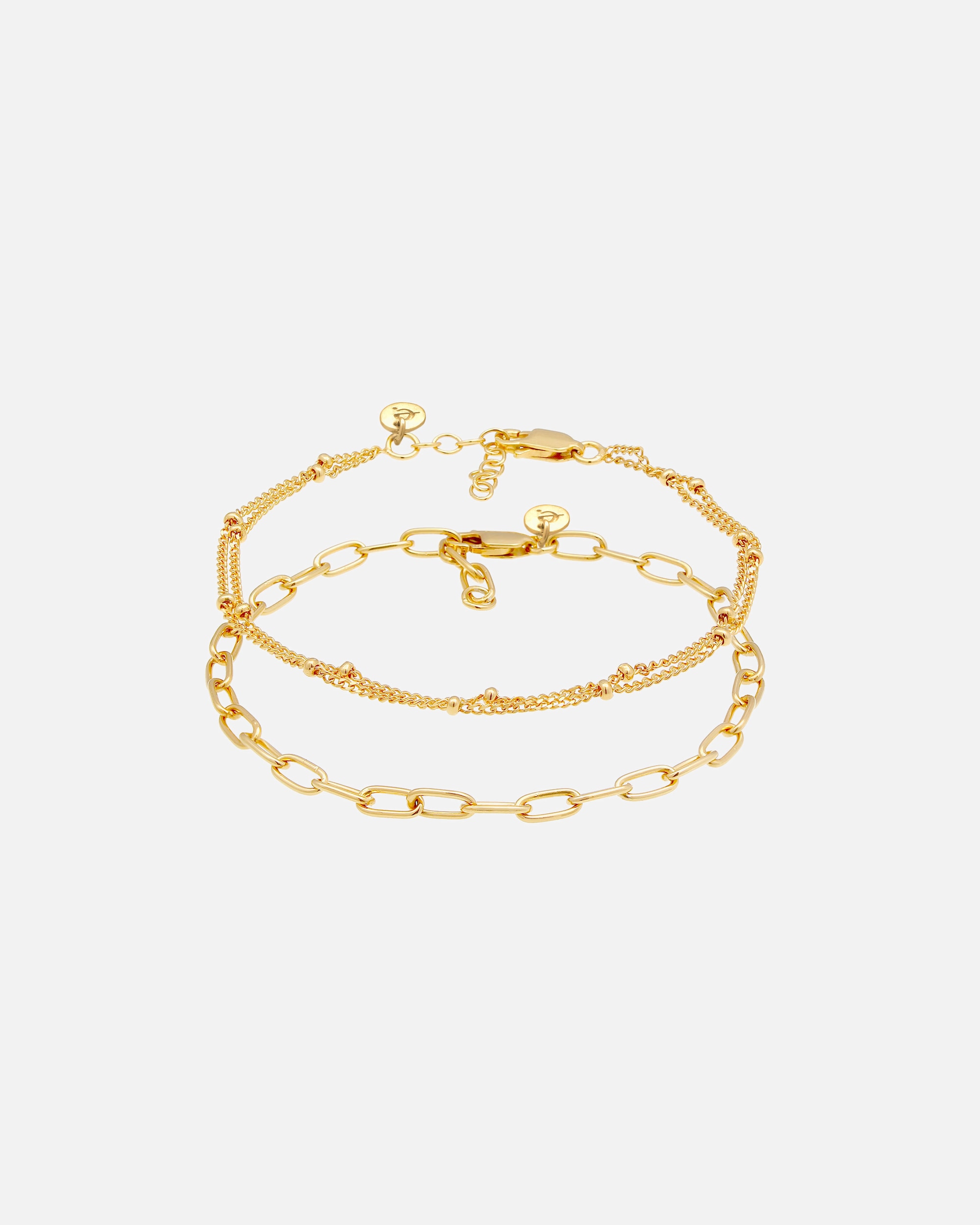 Armband für Weiblich Elli PREMIUM 2er Set Layer Kugelkette Basic Trend 925 Silber goldfarben