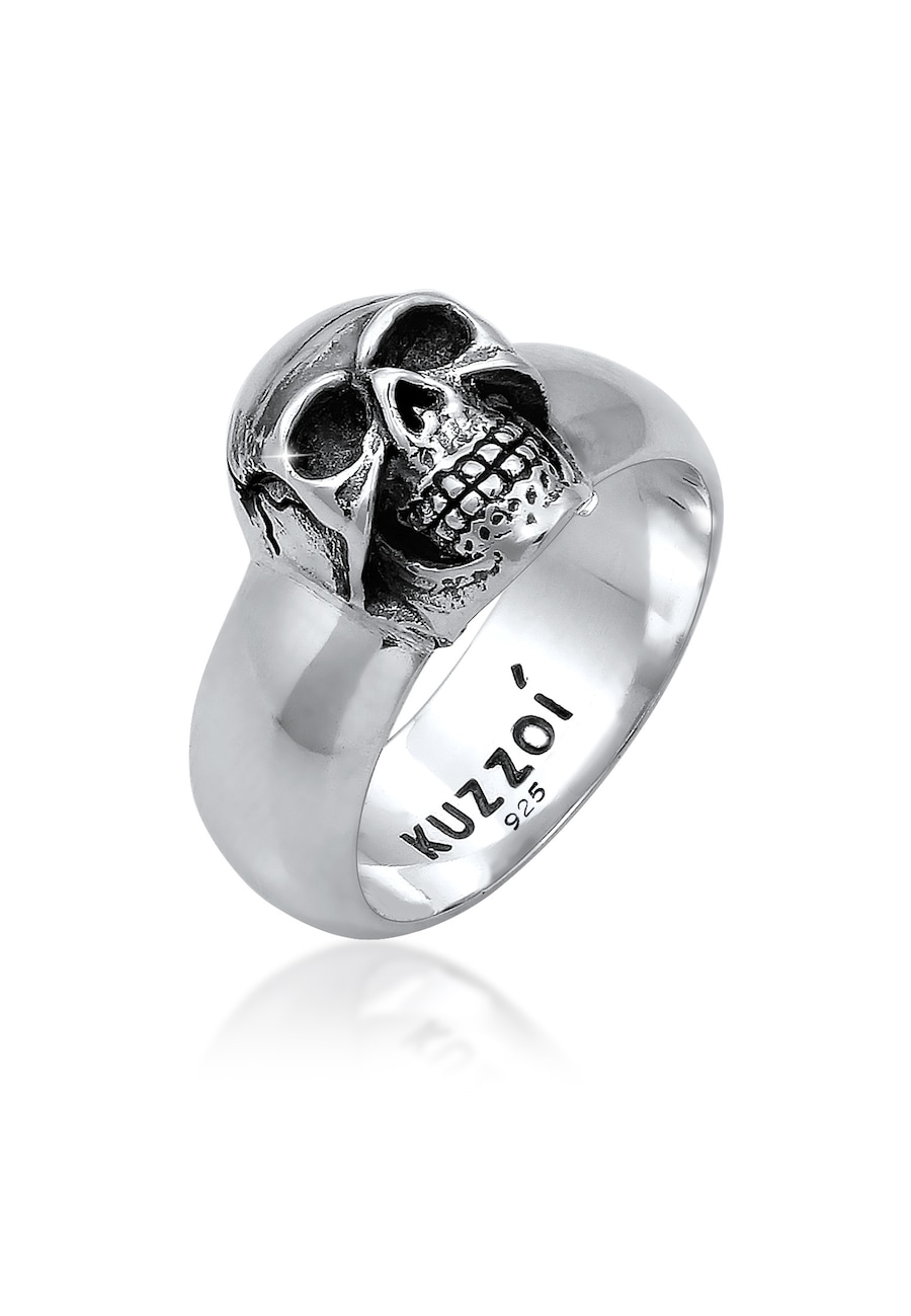 KUZZOI Herren Siegelring Totenkopf Oxidiert 925er Silber 62
