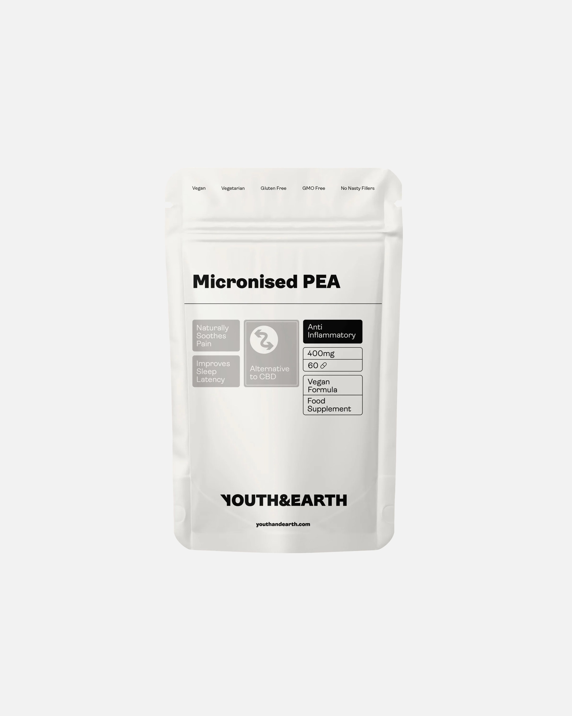 Nahrungsergänzungsmittel für Unisex Youth&Earth Default Brand Line PEA – körpereigenes Fettsäureamid mit Palmitoylethanolamid 60 Kapseln