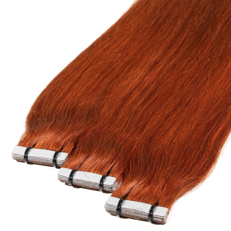 hair2heart Tape Extensions Premium Echthaar #8/43 hellblond rot-gold 60cm Braun Damen