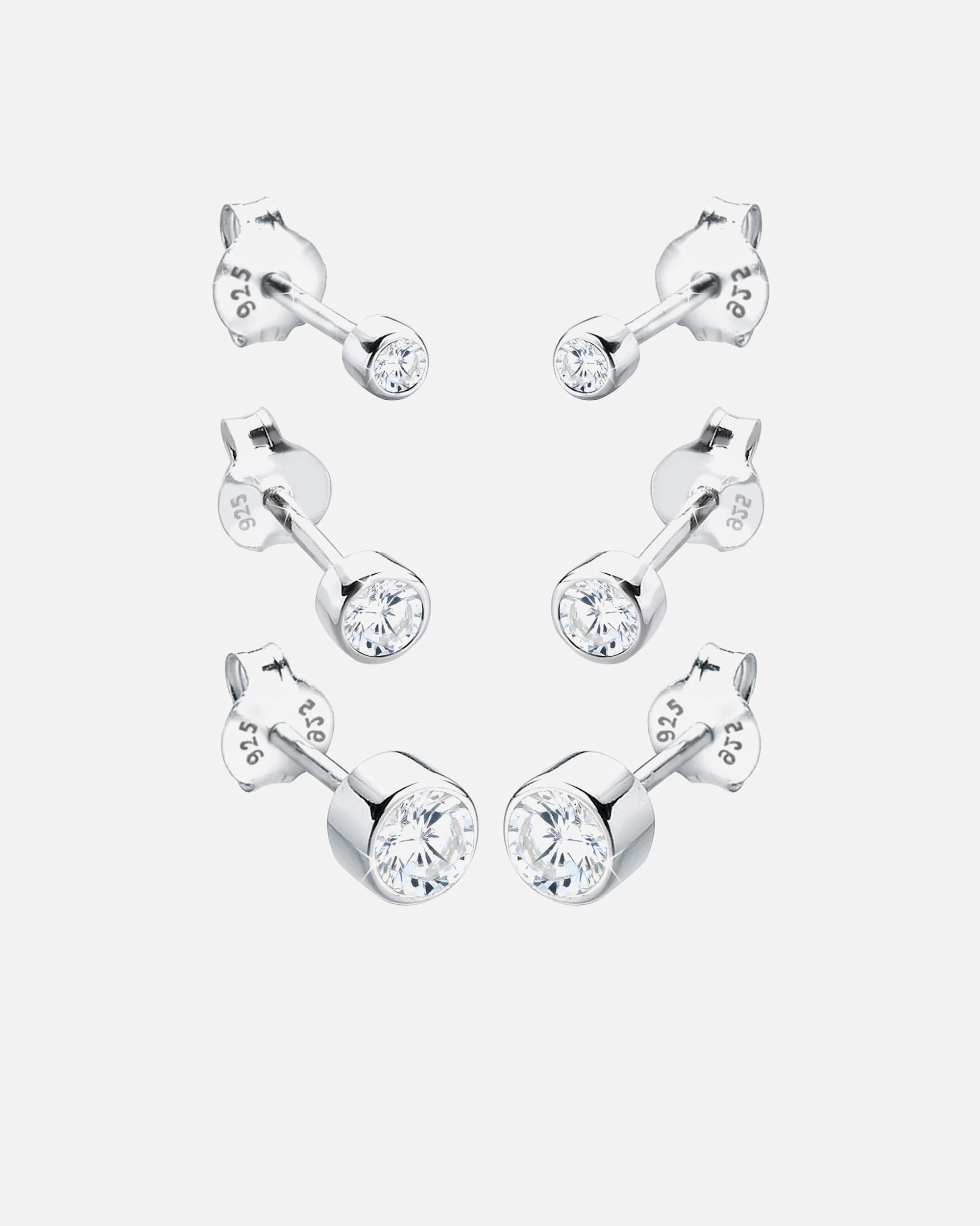 Ohrringe für Weiblich Elli 3er Stecker Set Basic Ohrstecker Zirkonia 925 Sterling Silber Weiß
