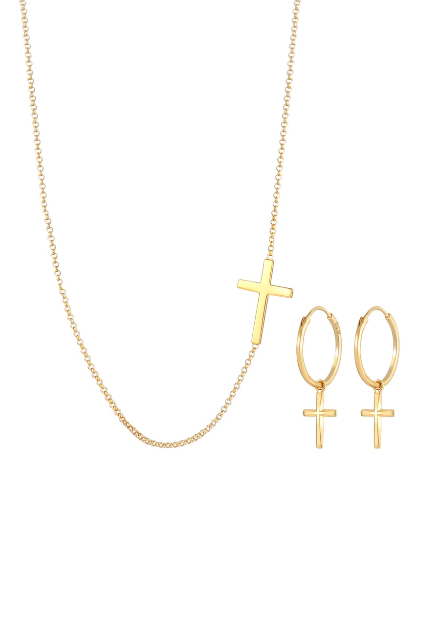 Elli Kette Ohrringe Kreuz Religion Glaube 925 Silber golfarben Damen