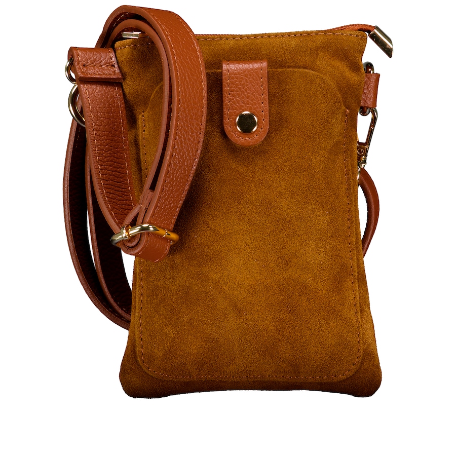Hausfelder Manufaktur Umhängetasche / Handytasche Velours mit Goldfittings Hellbraun Damen