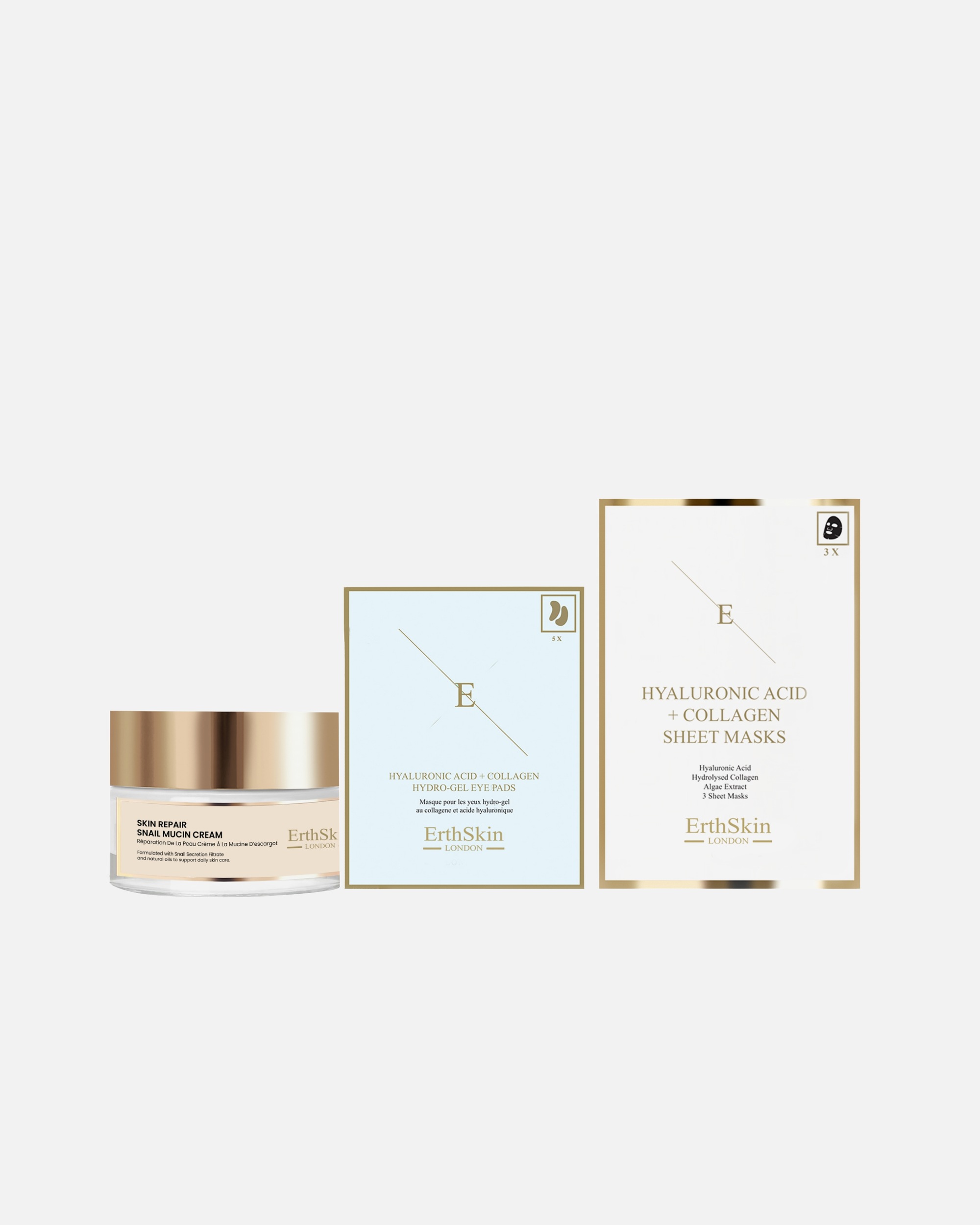 für Unisex ErthSkin London Hautpflege-Set mit Schneckencreme, Augenpads und Kollagenmaske 1 Stück