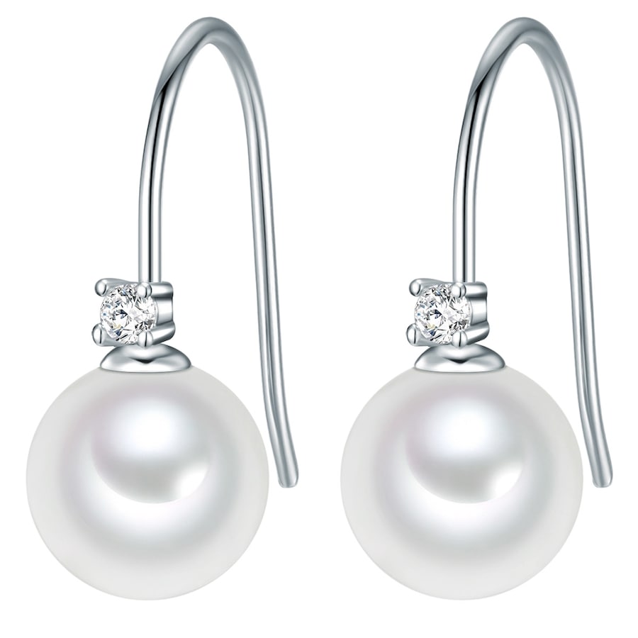 Lulu & Jane Perlen-Ohrhänger Messing Zirkonia Muschelkernperle in Silber 23,0 mm Damen