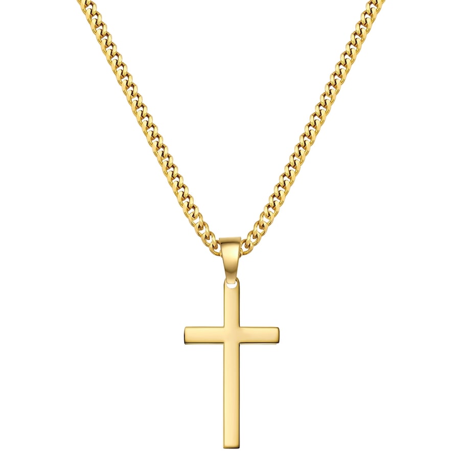 True Rebels Halskette Kreuz aus Edelstahl in gelbgold 55,0 cm Basiskette + 3,0 Verlängerung Herren