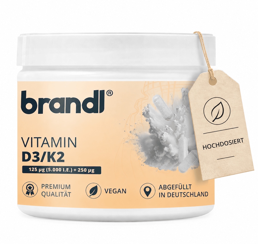 Brandl Nutrition Vitamin D3 K2 Kapseln Vegan mit 5.000 IU und 250μg | 240 hochdosiert 100 g