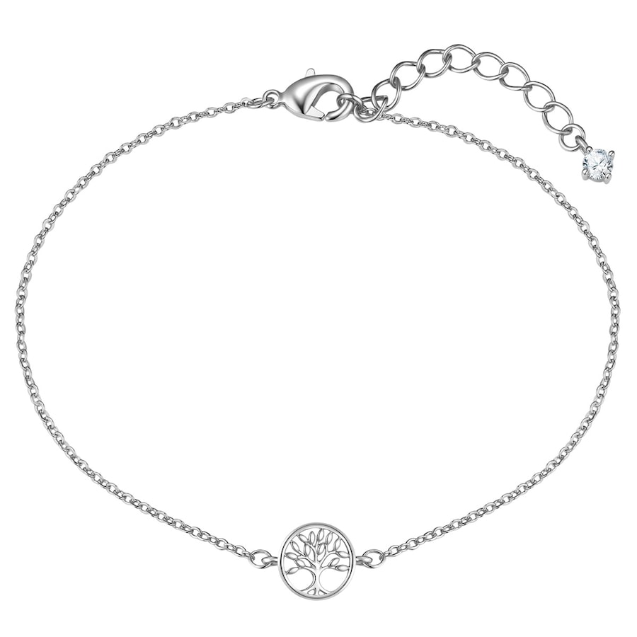 Lulu & Jane Armband Lebensbaum aus Messing in silber mit Zirkonia 17,0 cm Basislänge + 3,0 Verlängerung Damen