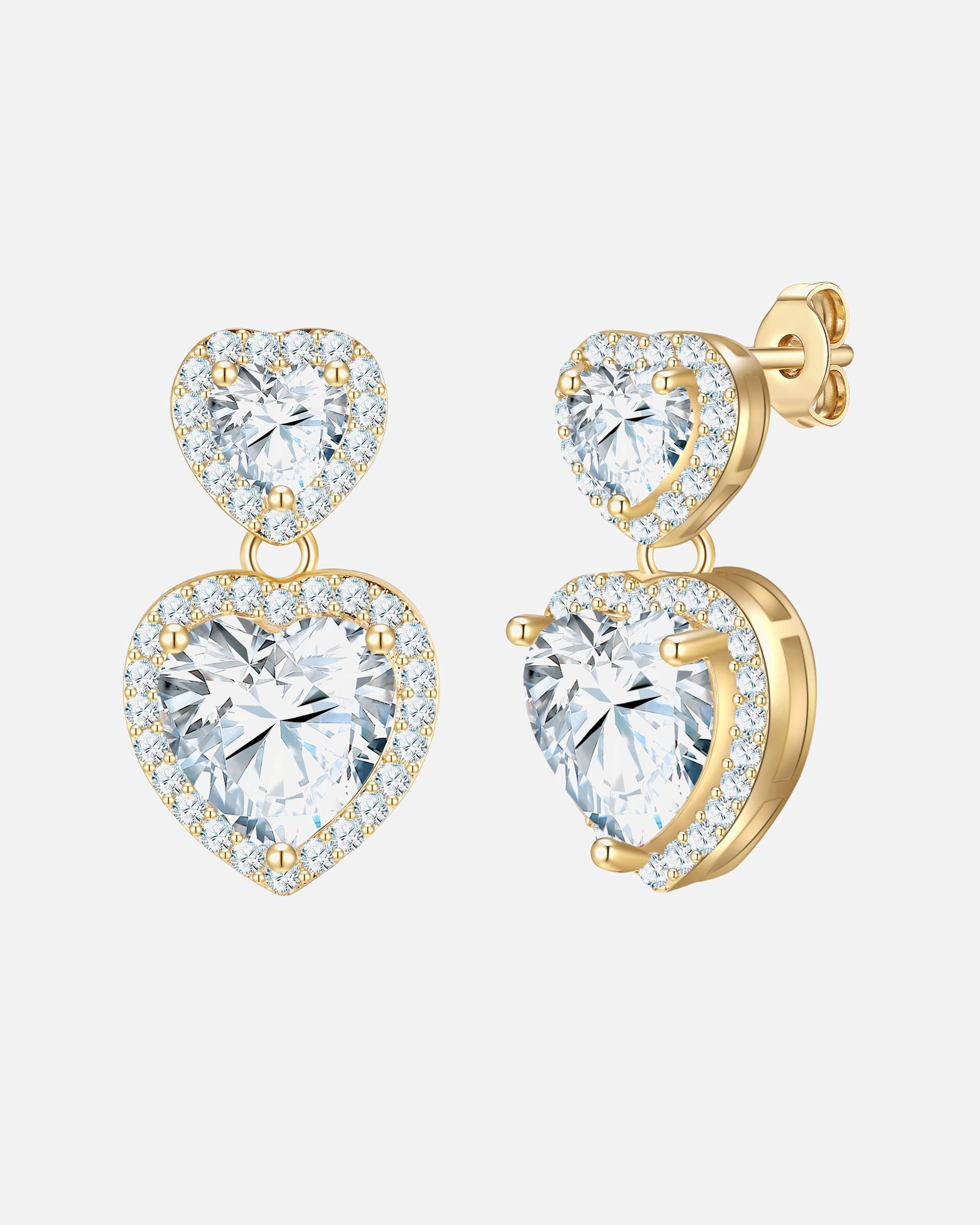 Ohrringe für Weiblich Yokoamii Ohrhänger Herz aus Messing in gelbgold mit Zirkonia 17,2 mm
