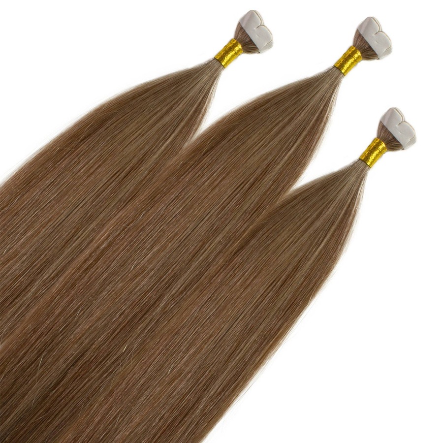 hair2heart Mini Tape Extensions Premium Echthaar #8/1 Hellblond Asch 50cm Braun Damen