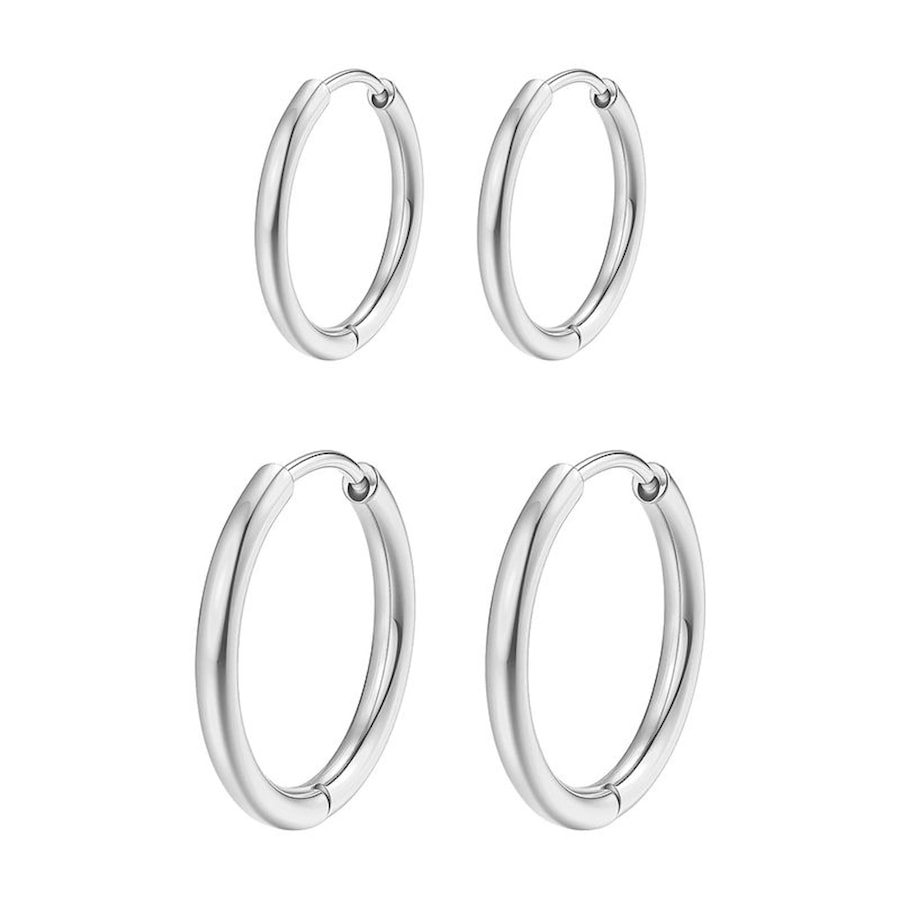 Hey Happiness Creolen Set – Edelstahl Ohrringe wasserfest Silber Damen