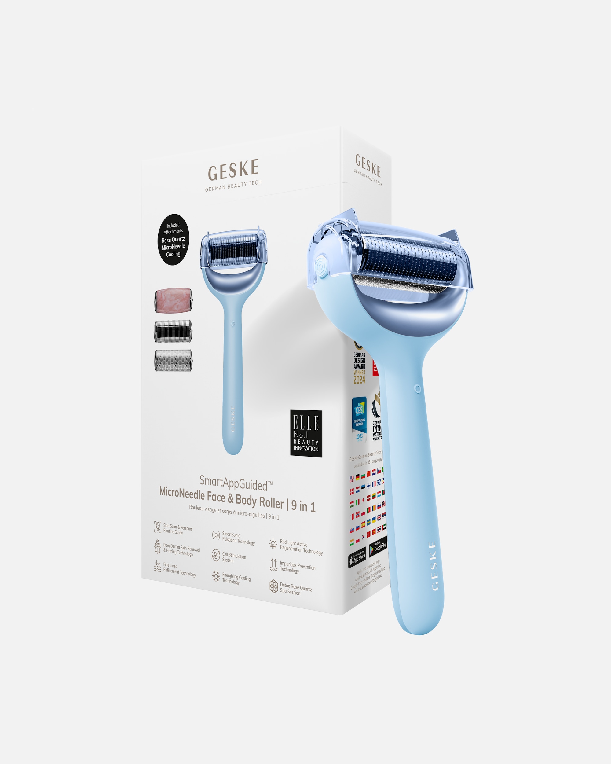 Dermaroller für Unisex Geske SmartAppGuided™ MicroNeedle Face & Body Roller | 9 in 1 Aquamarine