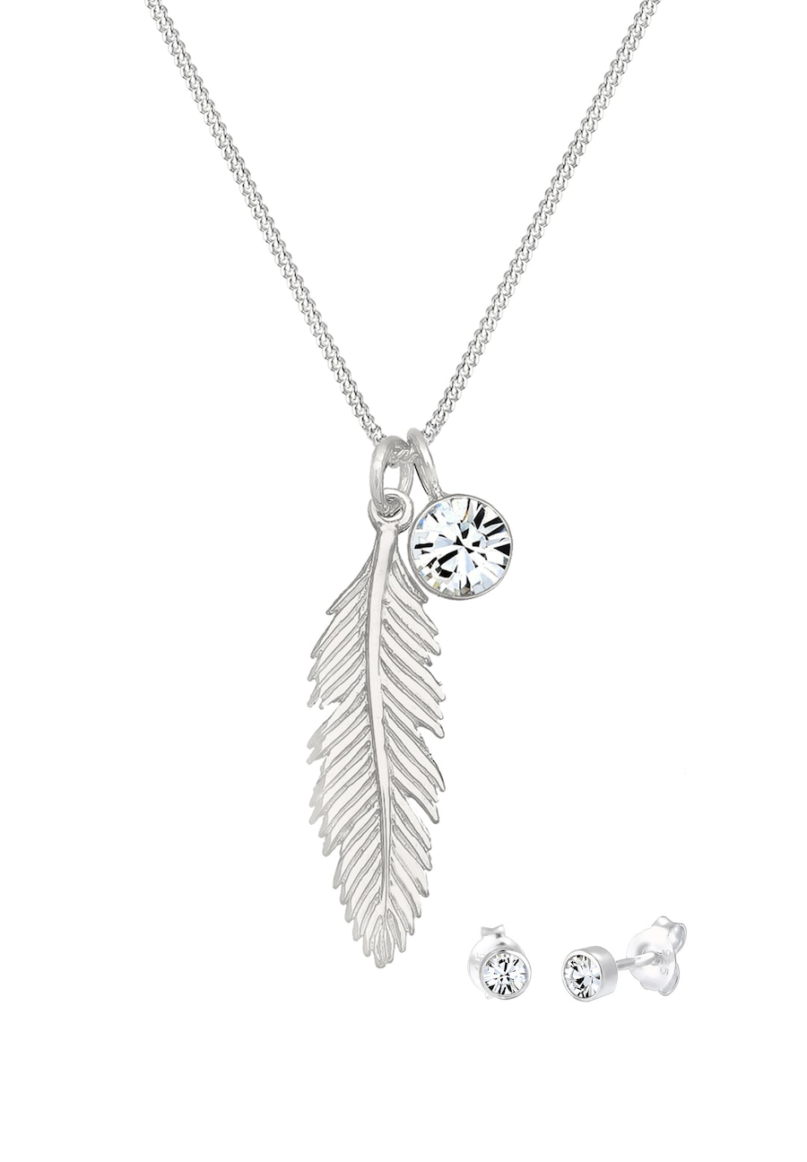 Elli Feder Kette und Ohrstecker 925 Sterling Silber, mit Kristallen von Swarovski silberfarben Damen