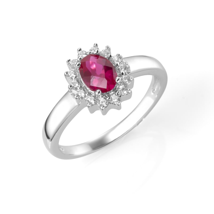 Smart Jewel Ring zauberhaft, farbiger Stein und weiße Zirkonia, Silber 925 52 Rot Damen