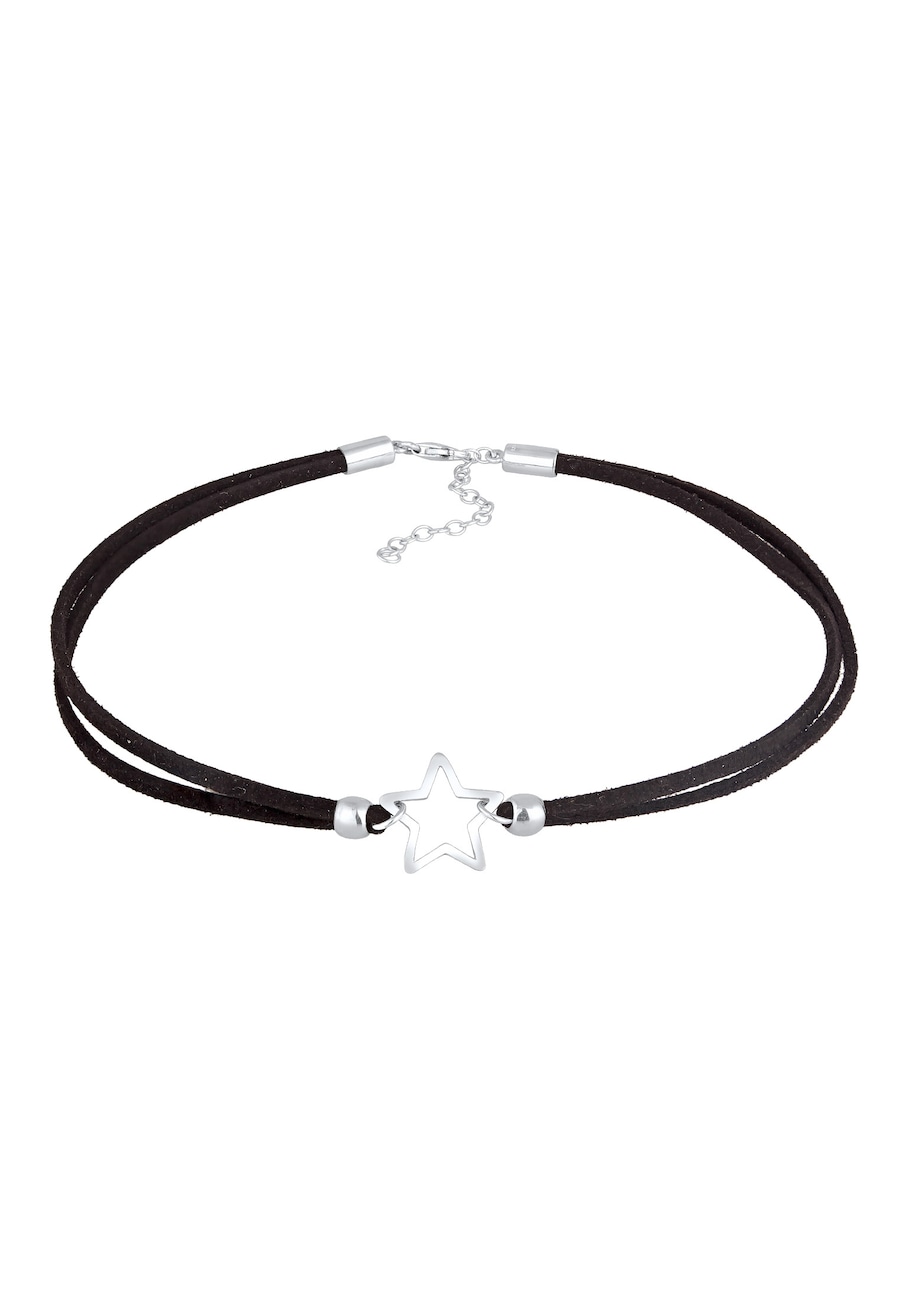 Elli Trend Choker Stern Anhänger Imitat Leder 925 Silber 32 Damen
