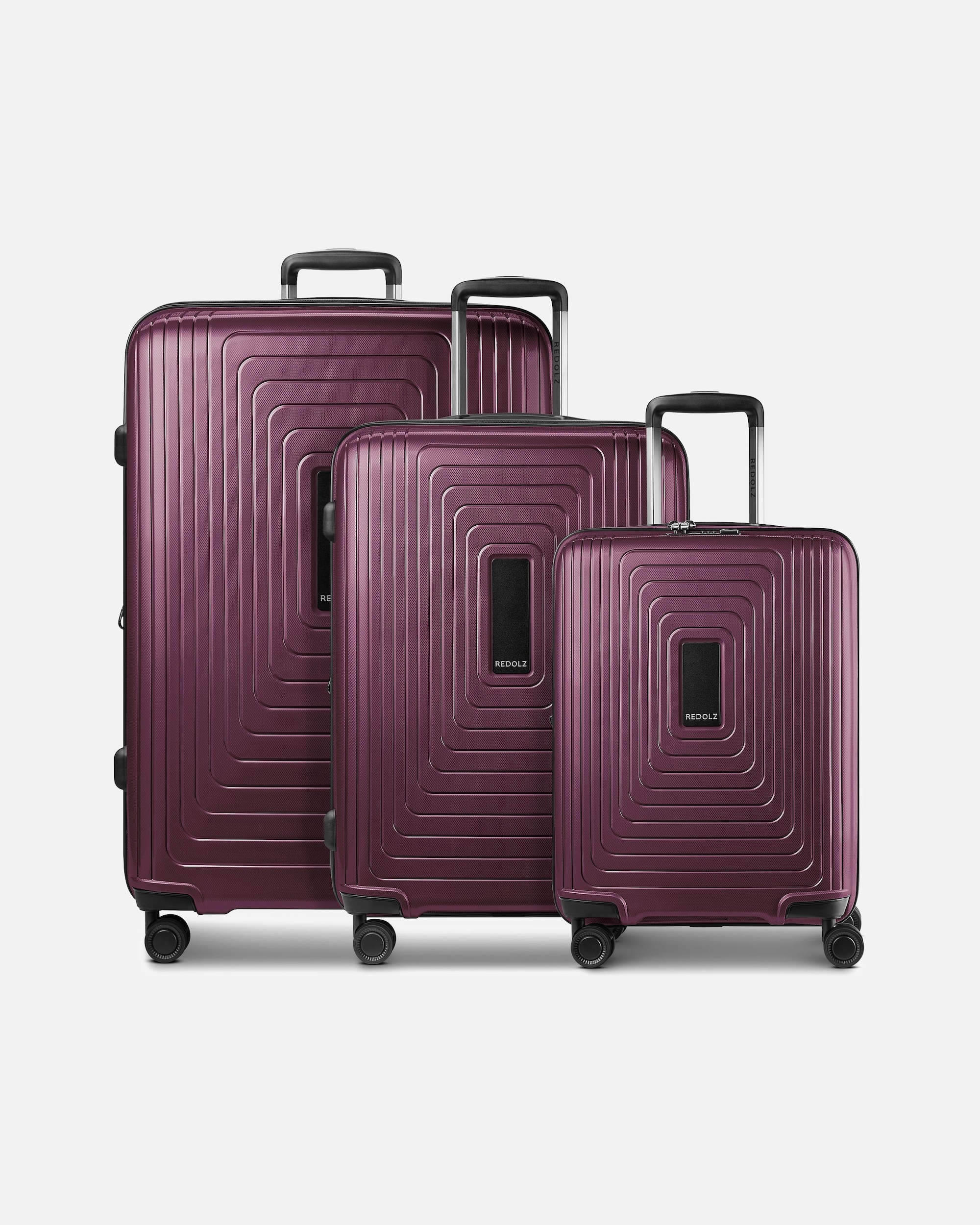 Koffer für Männlich Redolz Essentials 14 4 Rollen Kofferset 3-teilig mit Dehnfalte aubergine metallic