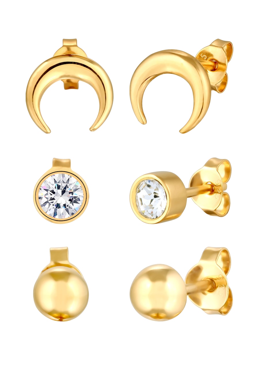 Elli Ohrstecker Set Halbmond Astro 925 Sterling Silber, mit Kristallen von Swarovski goldfarben Damen