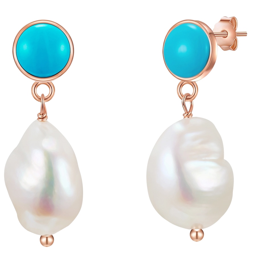 Glanzstücke München Ohrhänger Sterling Silber Türkis (rek.) Süßwasser-Zuchtperle in Roségold 28,7 mm Damen