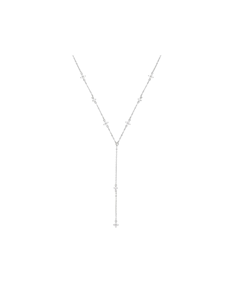 Hey Happiness Florale Y-Kette mit Zirkonia aus 925er Sterlingsilber – Geschenk zum Valentinstag Silber Damen