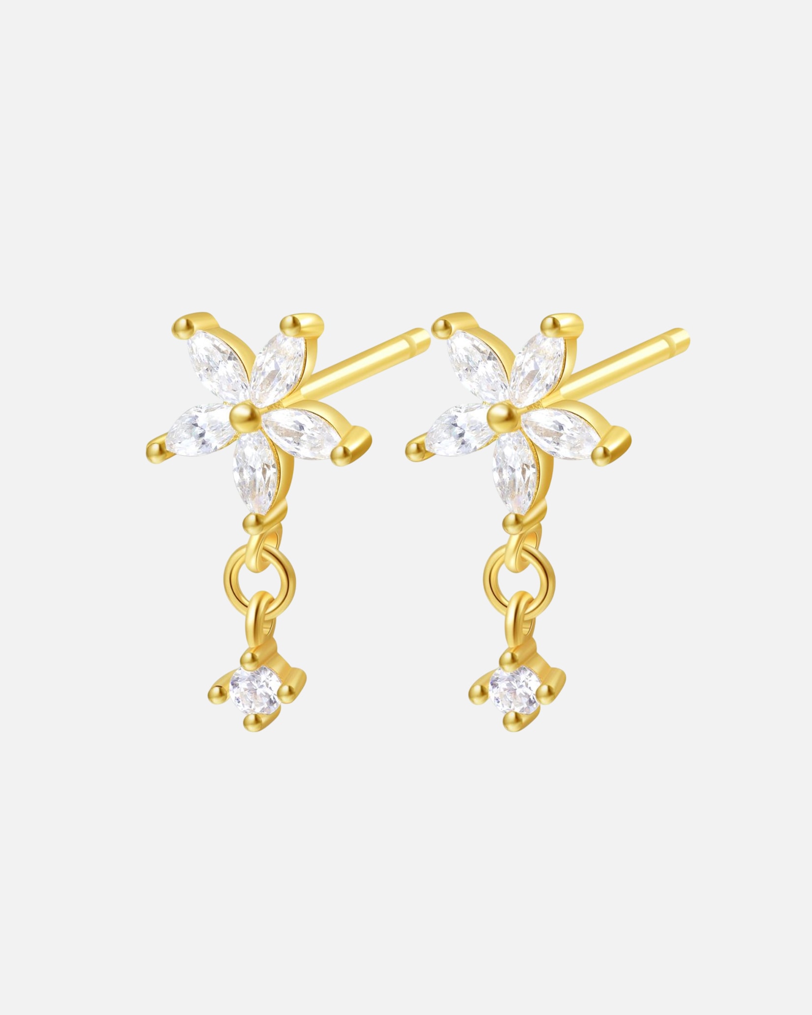 Ohrringe für Weiblich Hey Happiness Default Brand Line Zierliche Zirkonia Blumen-Ohrstecker, 925er Silber Gold