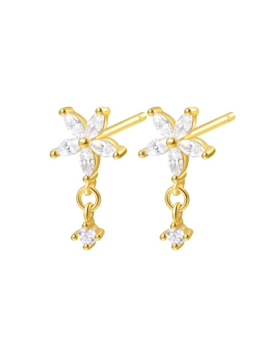 Hey Happiness Zierliche Zirkonia Blumen-Ohrstecker, 925er Silber Gold Damen