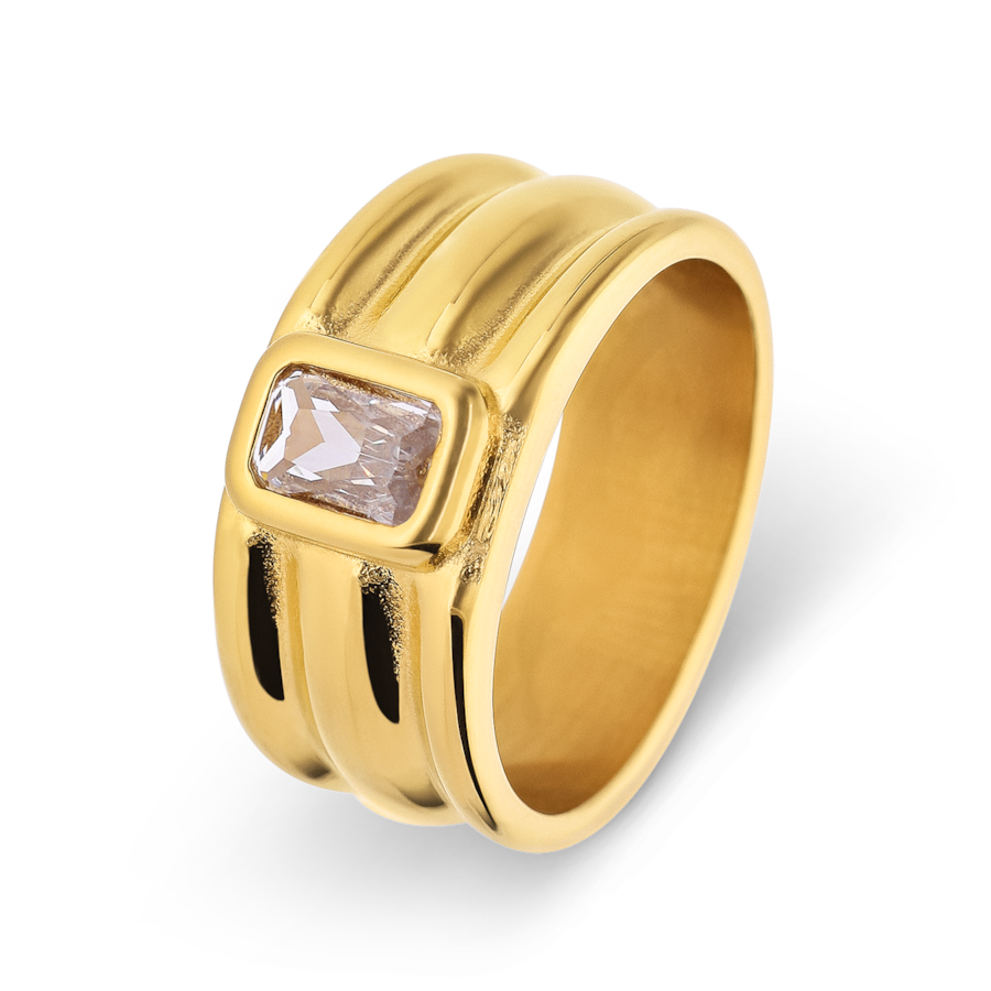 Lucardi Ring Stahl Gold - 53mm Damen