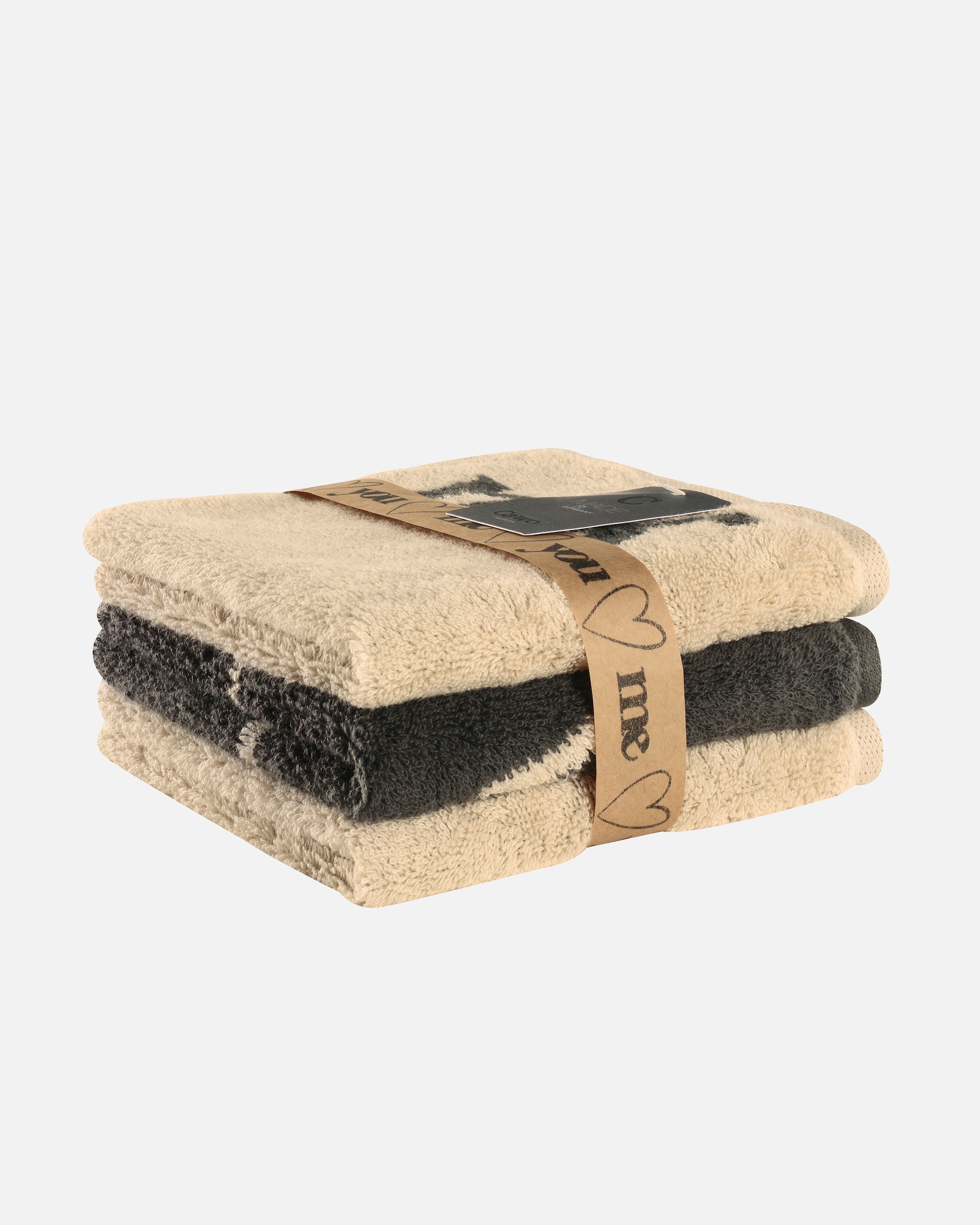 Handtuch für Unisex Cawö Cawö Seiftücher Heart Beats You & Me 6285 3er Set natur/basalt - 37 30x30 cm