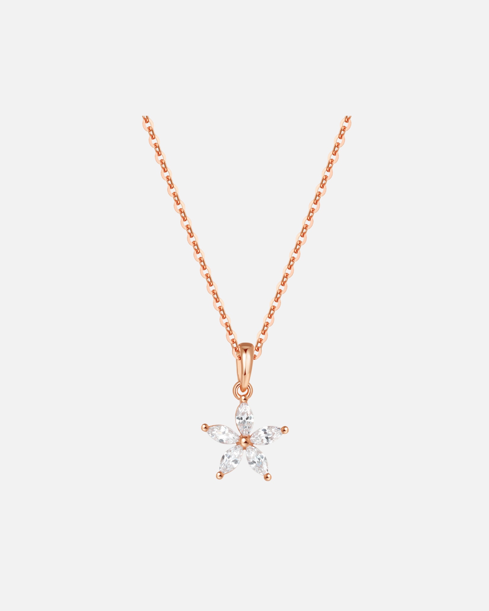 Halskette für Weiblich Hey Happiness Default Brand Line Zierliche Kette mit Blume-Anhänger, 925er Sterlingsilber Rosegold
