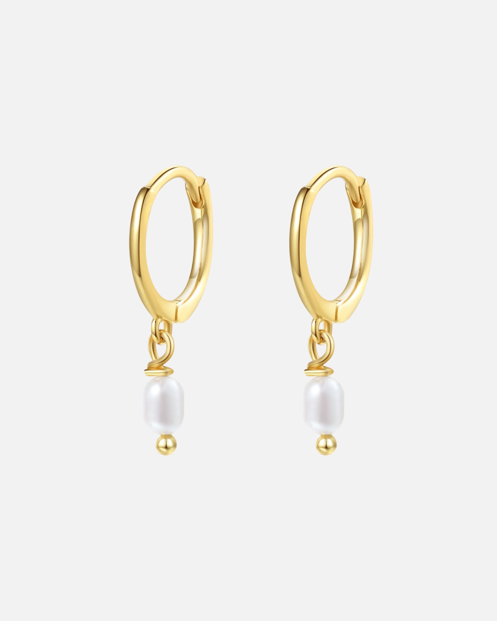 Ohrringe für Weiblich Hey Happiness Default Brand Line Mini-Creolen mit Perlenanhänger, 925 Silber Gold