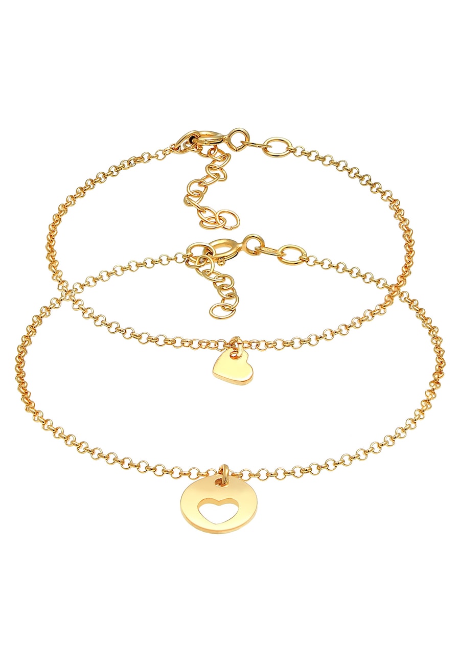 Elli Herz Mutter Tochter Plättchen Cut Out 925 Silber goldfarben Damen