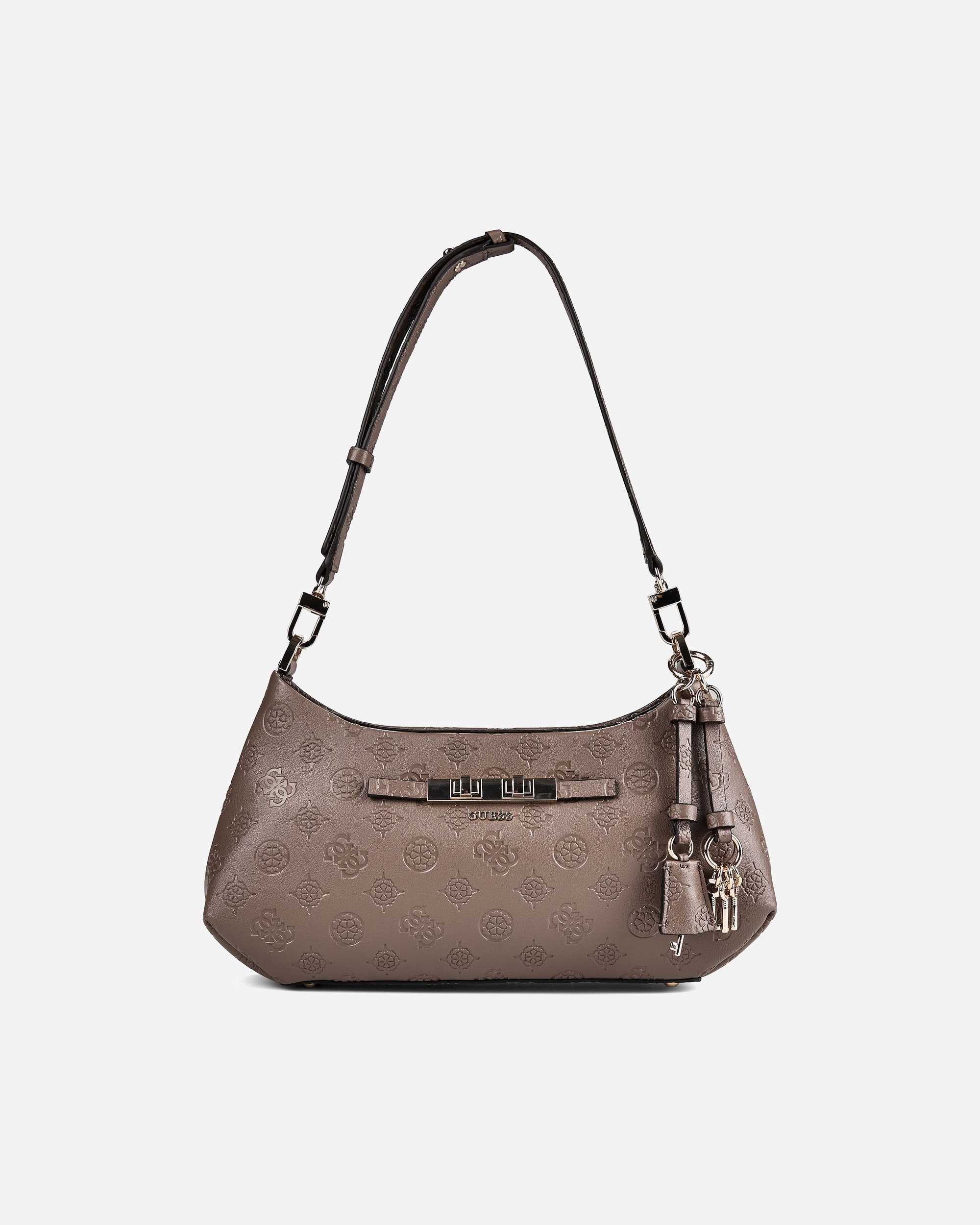 Tasche für Weiblich Guess Carmella Schultertasche taupe logo