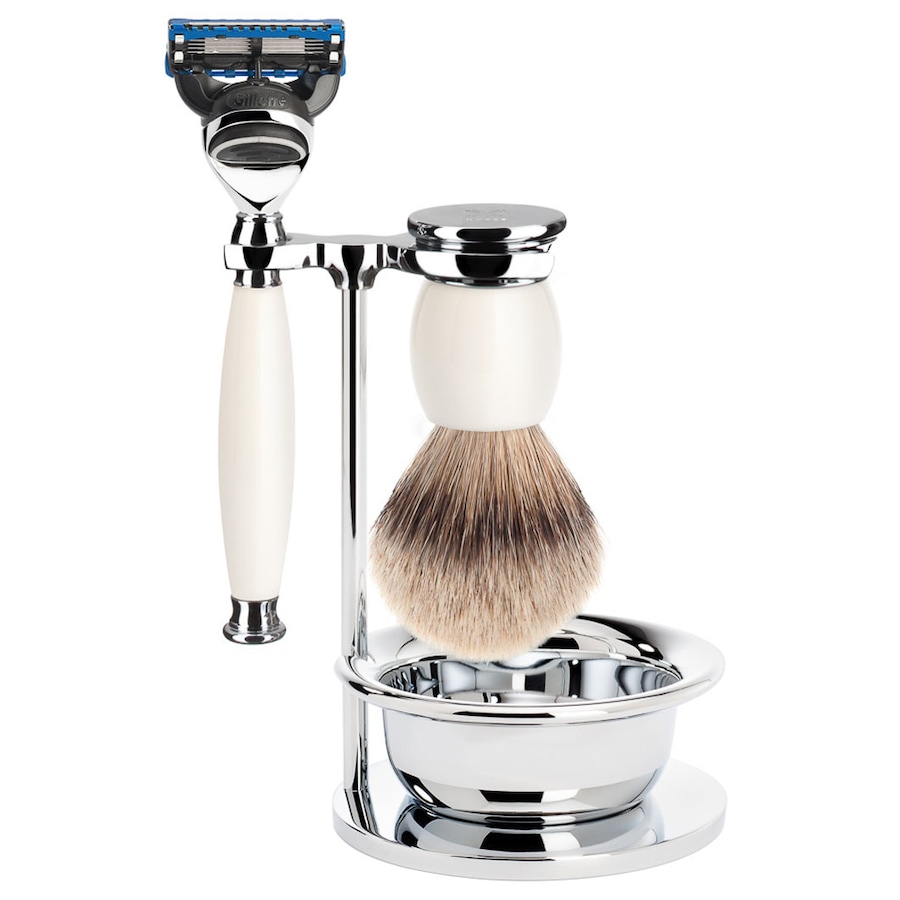 Mühle SOPHIST 4-tlg. Silberspitz Rasier-Set Griffe weißes Porzellan Herren