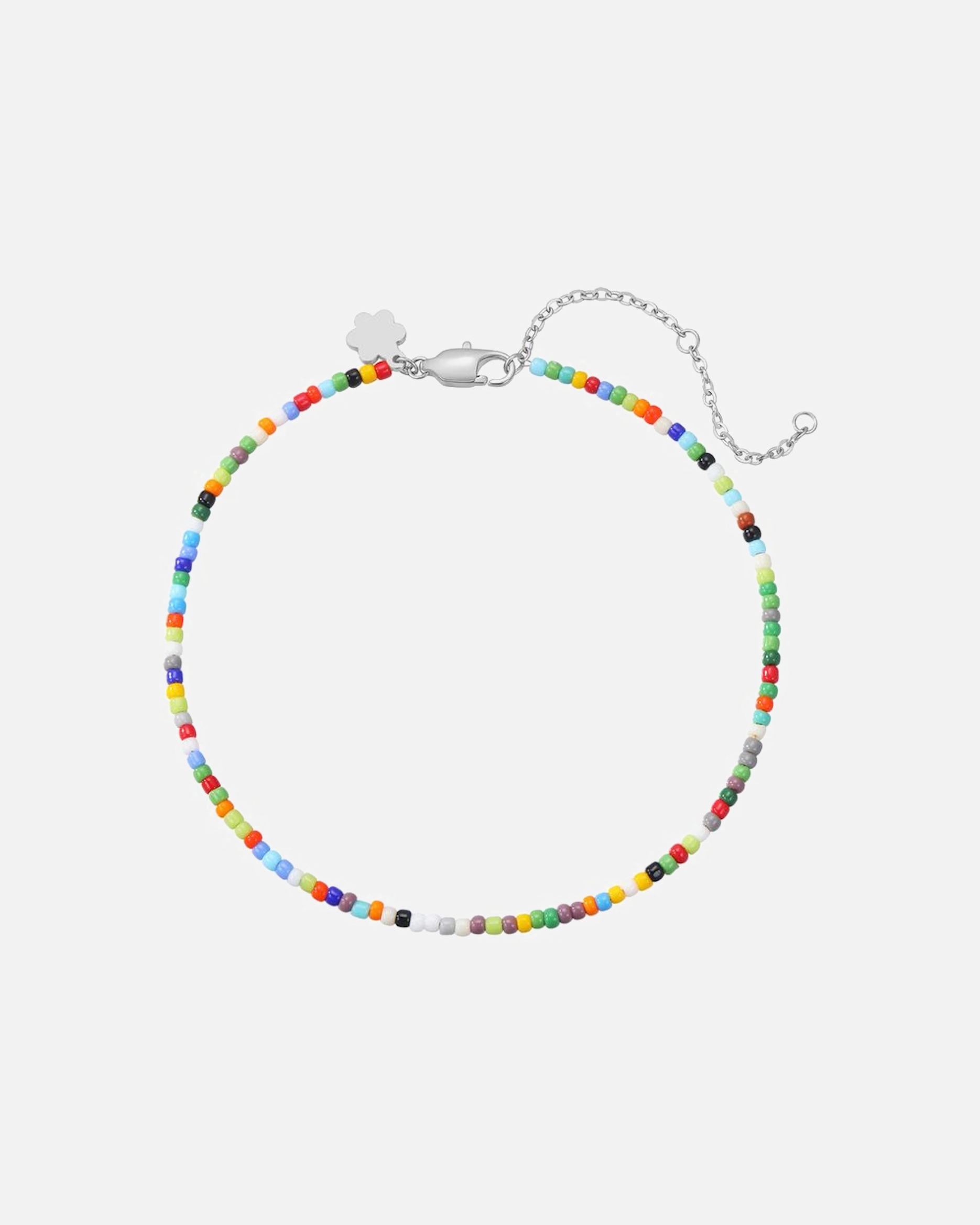 Fußschmuck für Weiblich Hey Happiness Default Brand Line Buntes Perlen Fußkettchen – Edelstahl Fußkette – wasserfest Silber