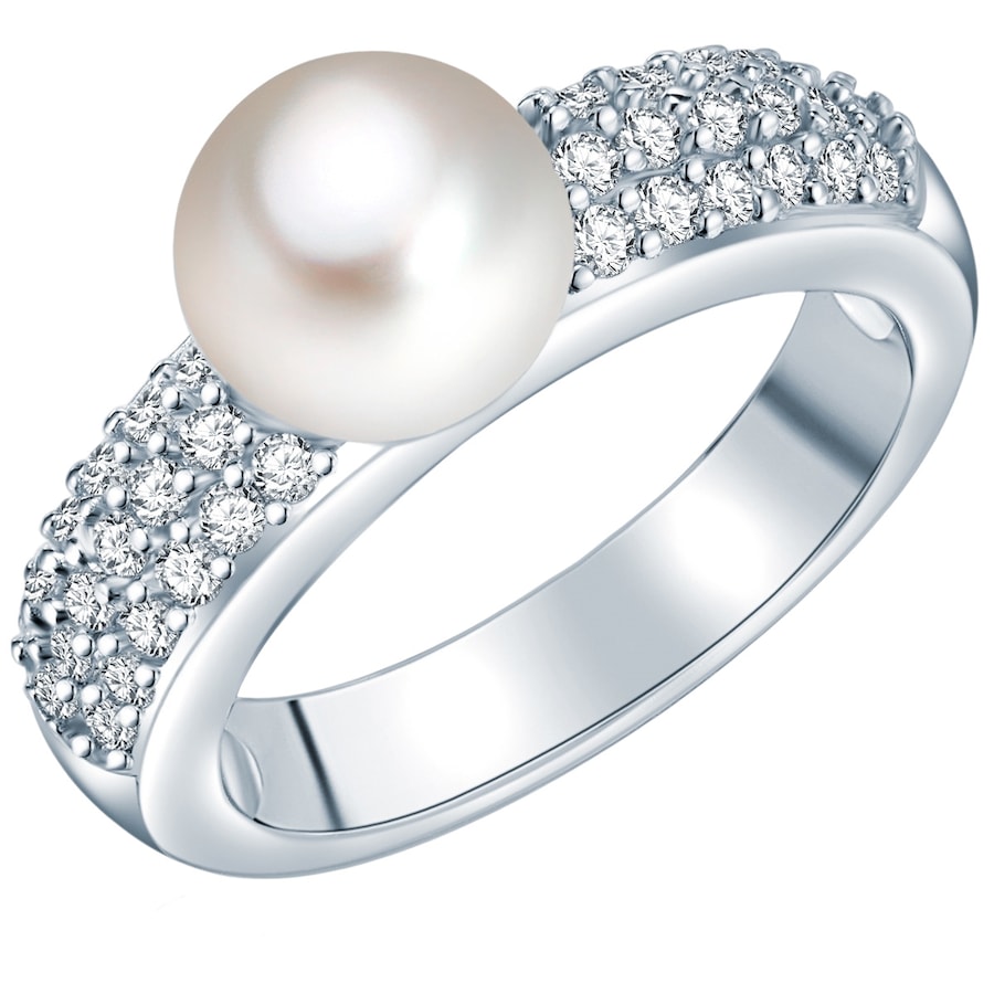Valero Pearls Perlen-Ring aus Sterling Silber in silber mit Zirkonia Süßwasser-Zuchtperle 52 Damen