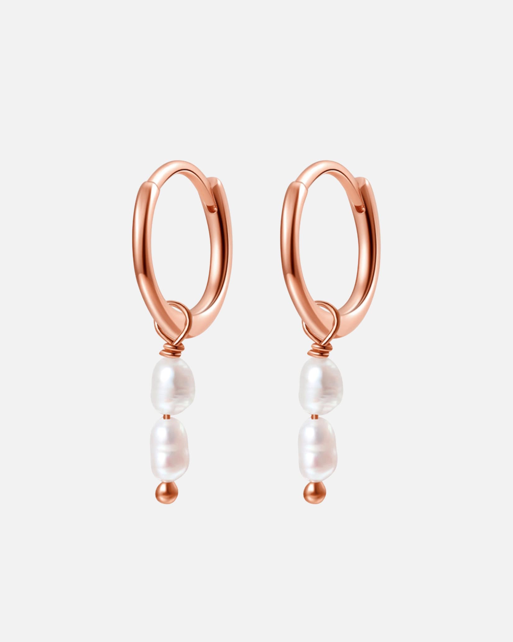 Ohrringe für Weiblich Hey Happiness Default Brand Line Creolen mit Doppel-Perlenanhänger, 925 Silber Rosegold