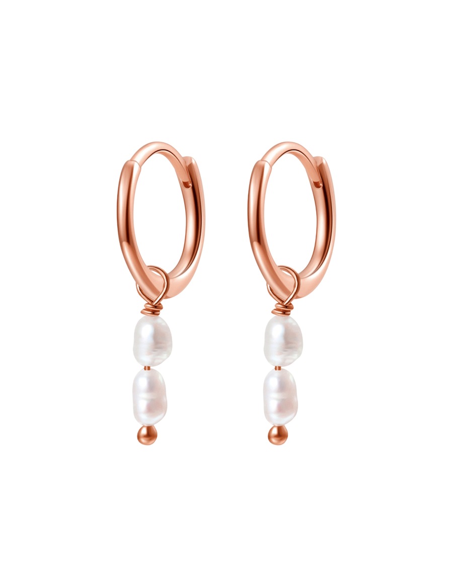 Hey Happiness Creolen mit Doppel-Perlenanhänger, 925 Silber Rosegold Nude Damen