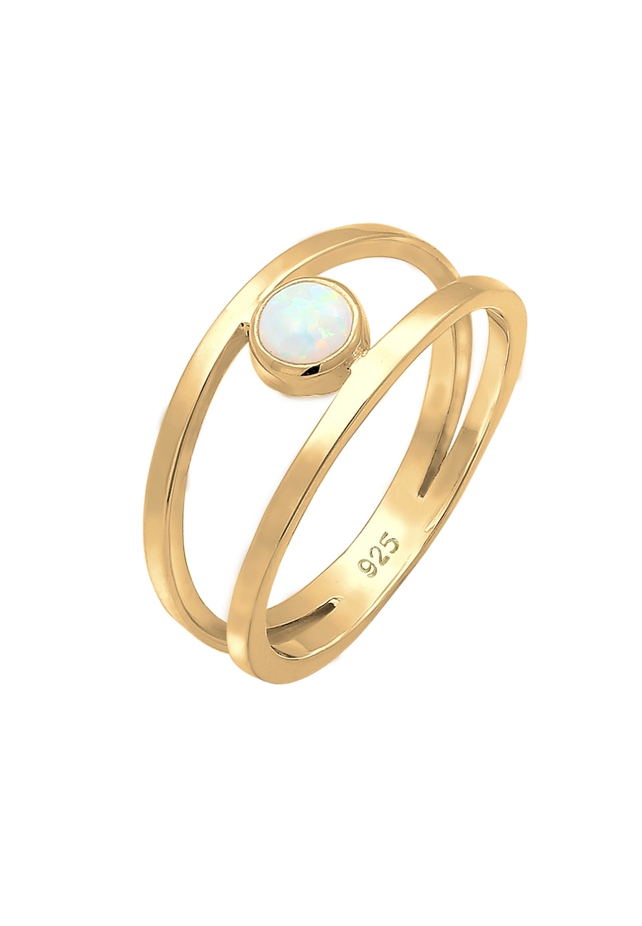 Elli Bandring Zweireihig Synthetischer Opal 925 Silber 58 Damen