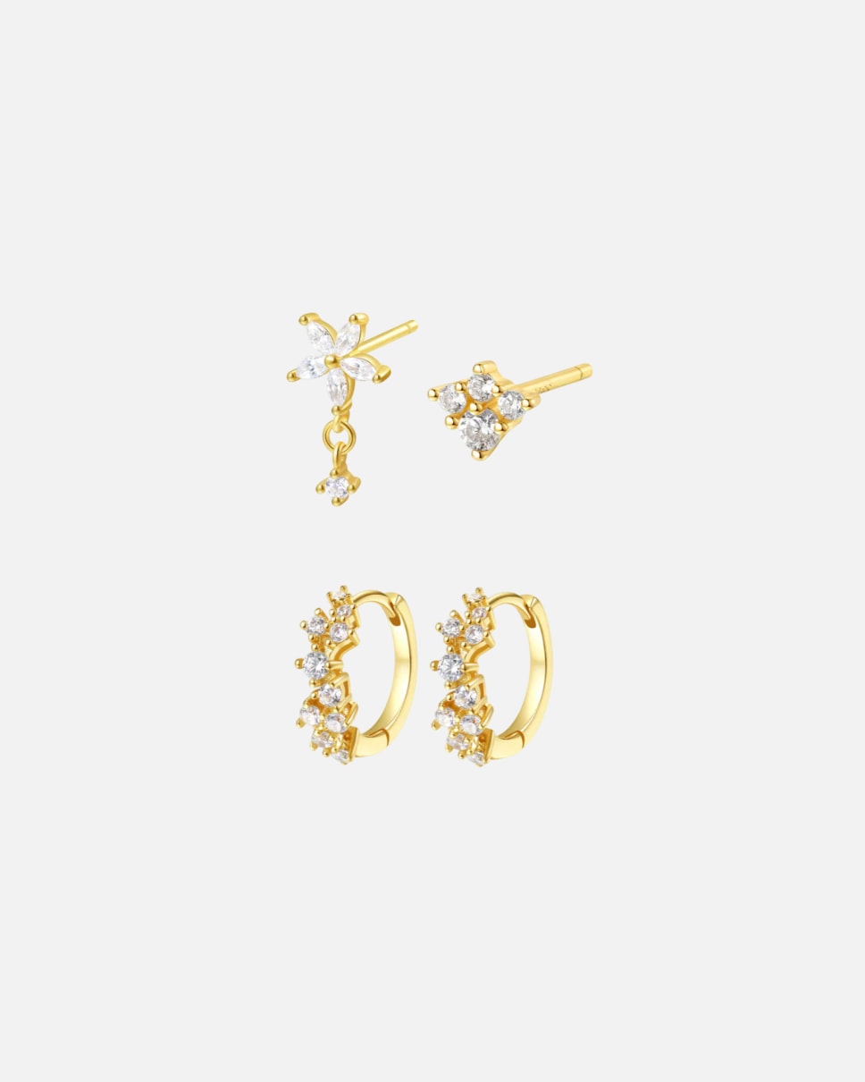 Ohrringe für Weiblich Hey Happiness Default Brand Line Ohrring-Set 4-teilig mit Zirkonia 925 Sterlingsilber Gold