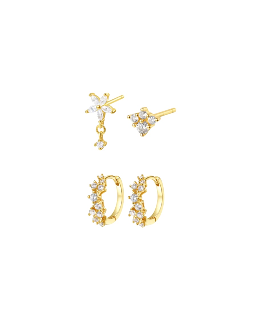 Hey Happiness Ohrring-Set 4-teilig mit Zirkonia 925 Sterlingsilber Gold Damen
