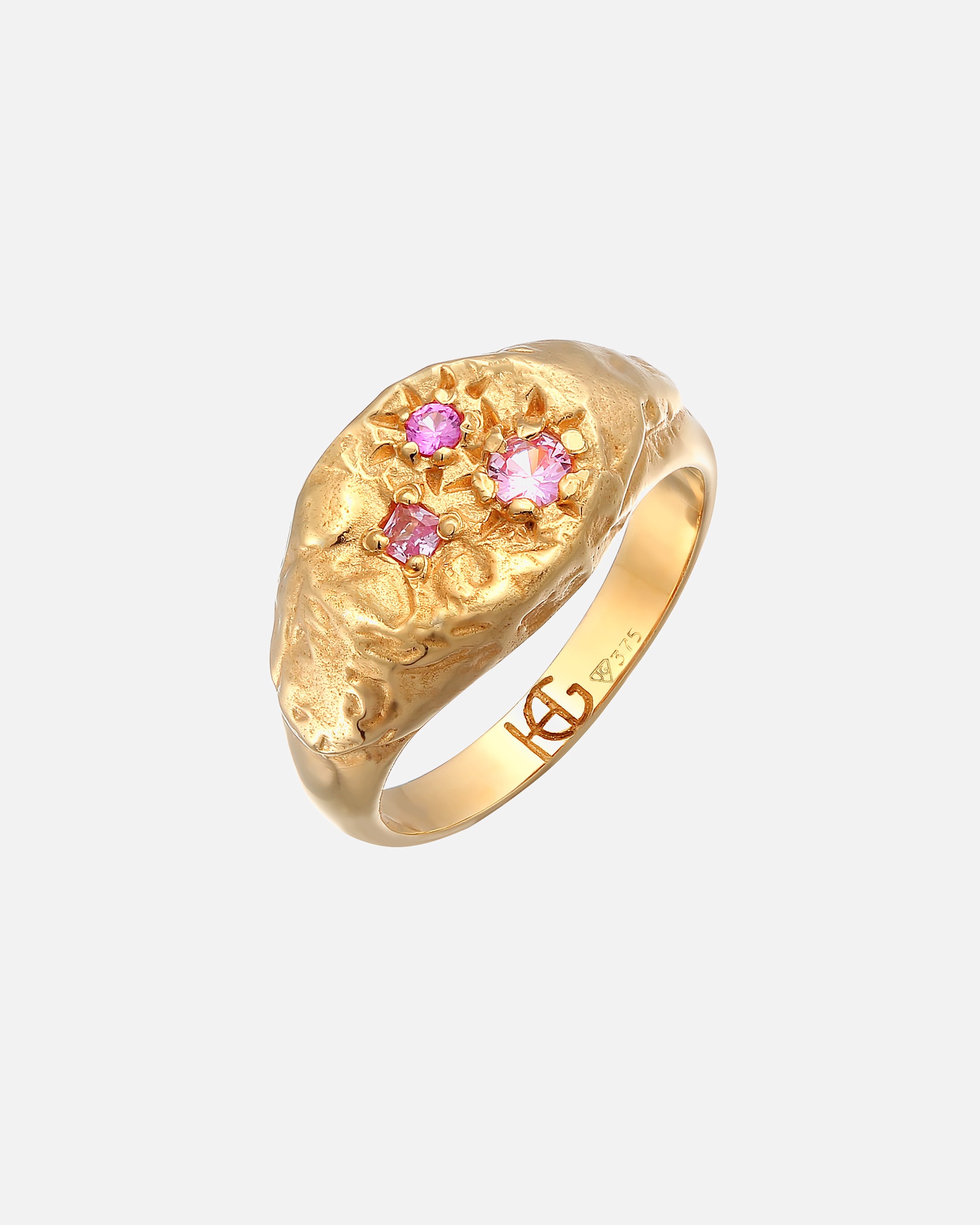 Ring für Weiblich Haze & Glory Default Brand Line Siegelring Saphir Rosa - Tilli 375er Gelbgold 56