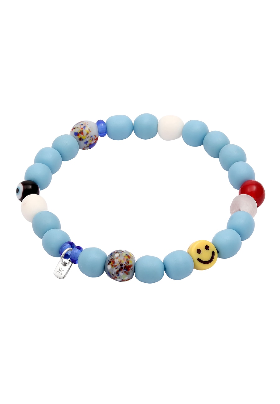 KUZZOI Glas Harz Perlen Hellblau Smilling Bead 925 Sterling Silber 21 Herren