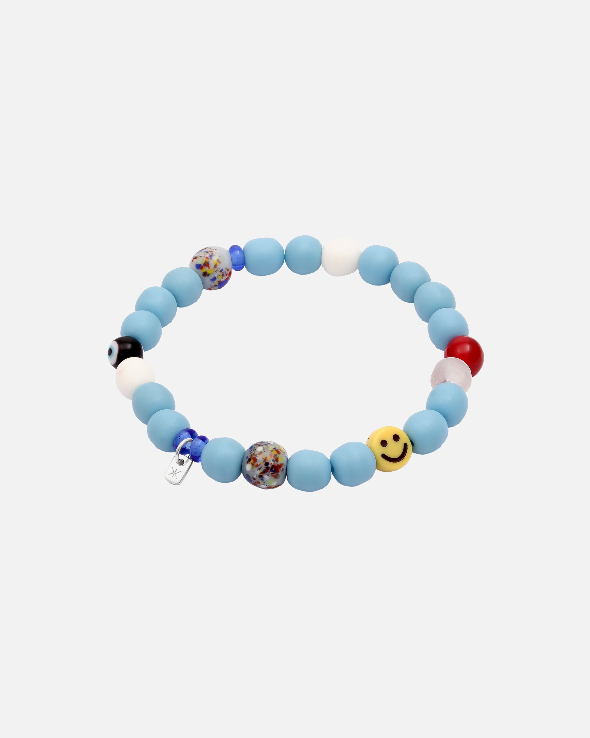 Armband für Männlich KUZZOI Glas Harz Perlen Hellblau Smilling Bead 925 Sterling Silber 19