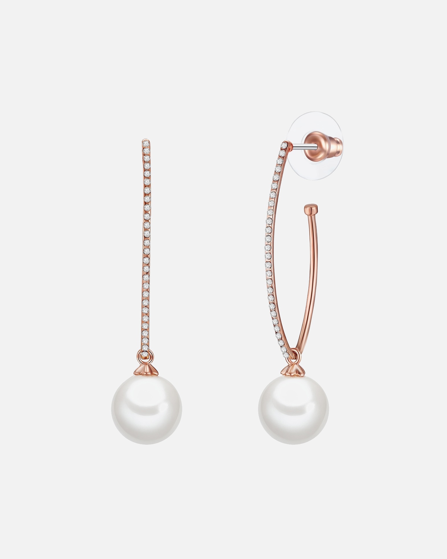 Ohrringe für Weiblich Lulu & Jane Perlen-Ohrstecker Messing Crystal Muschelkernperle in Roségold 52,2 mm