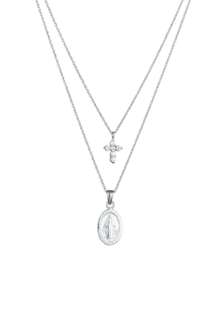 Elli Layer Marienbild Kreuz Zirkonia Weiß 925 Sterling Silver silberfarben Damen